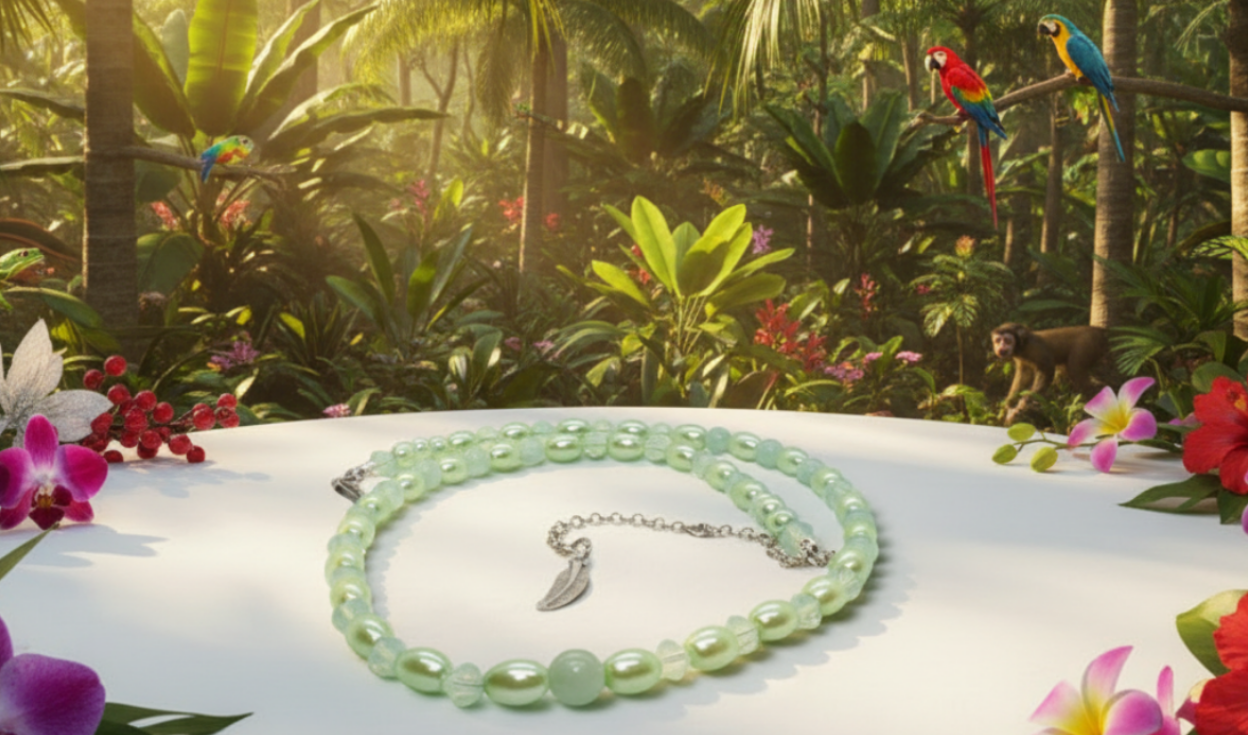 Amazing Burness Jade and Crystal Necklace