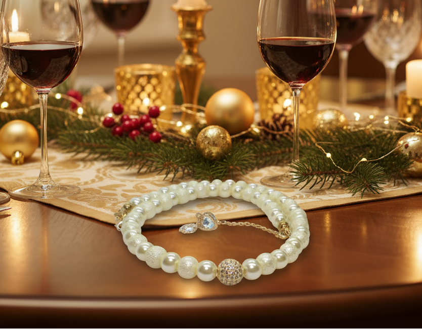 Alluring Ivory, Gold and Crystal Necklace