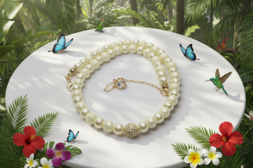 Alluring Ivory, Gold and Crystal Necklace