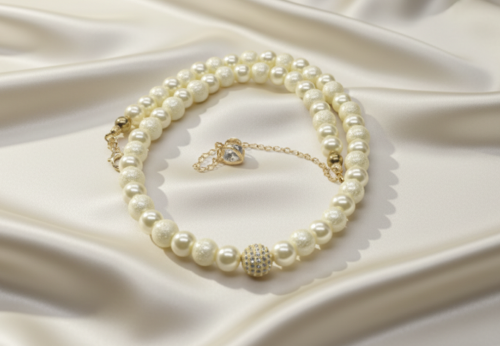 Alluring Ivory, Gold and Crystal Necklace