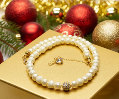 Alluring Ivory, Gold and Crystal Necklace