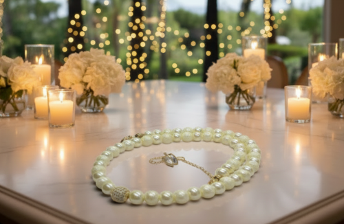 Alluring Ivory, Gold and Crystal Necklace