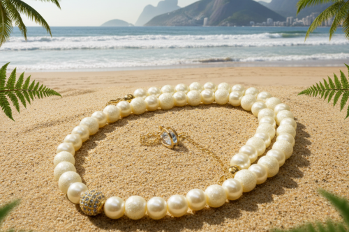 Alluring Ivory, Gold and Crystal Necklace