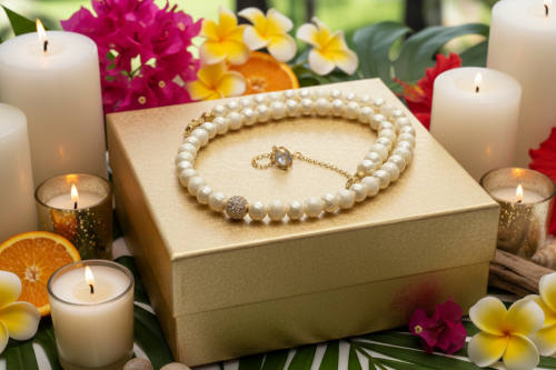 Alluring Ivory, Gold and Crystal Necklace