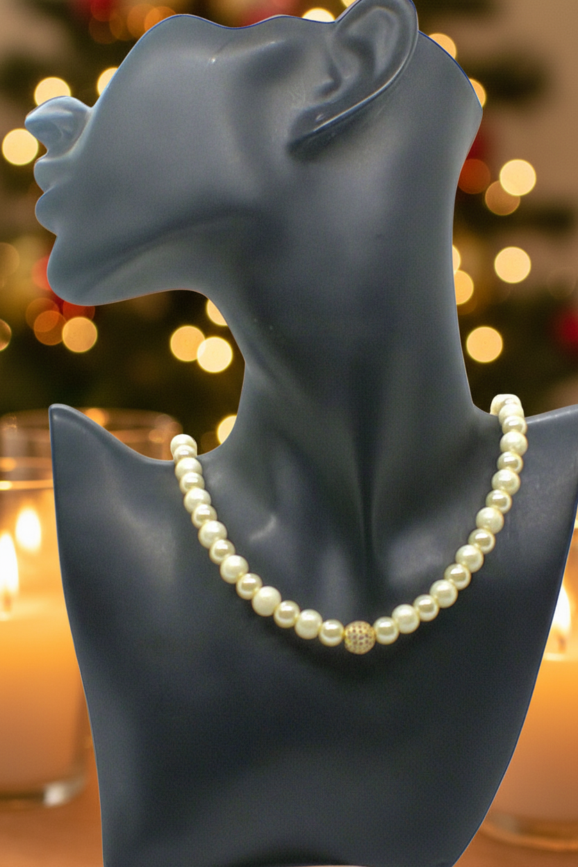 Alluring Ivory, Gold and Crystal Necklace