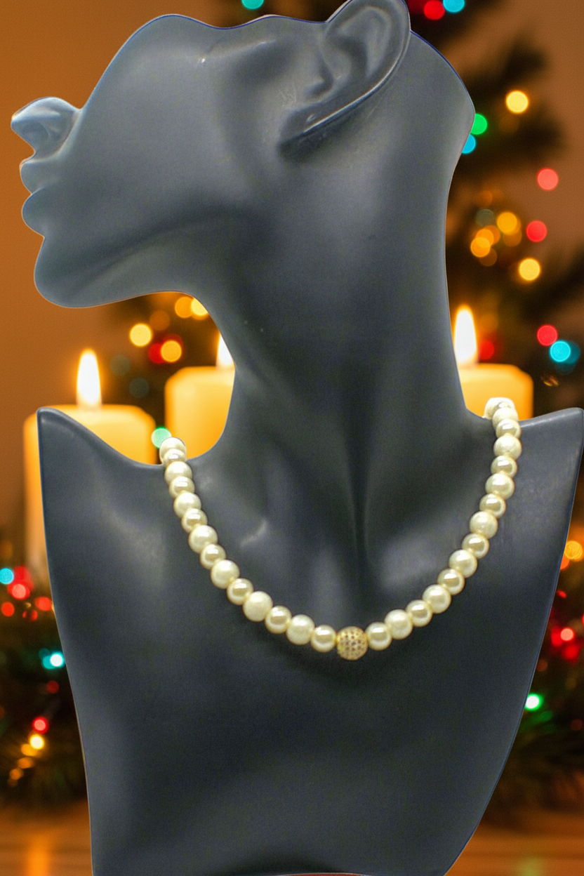 Alluring Ivory, Gold and Crystal Necklace