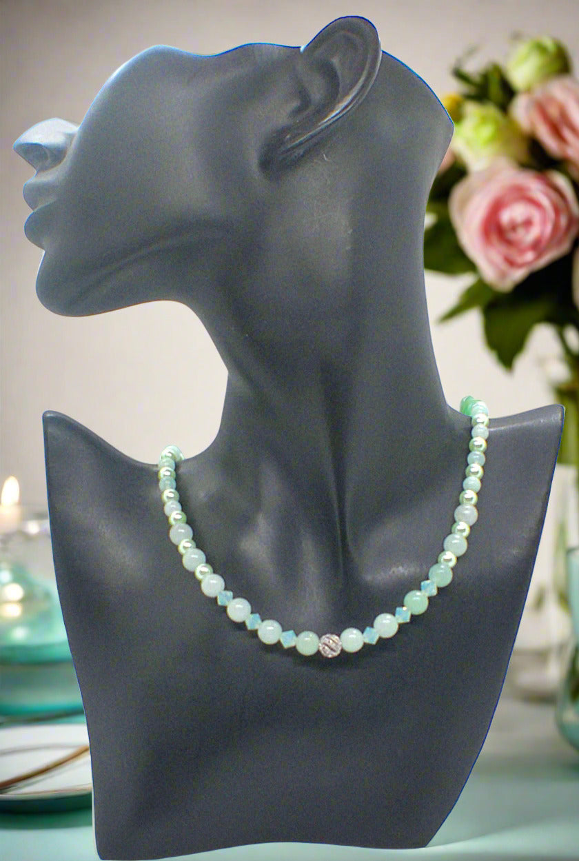 Gorgeous Burness Jade, Crystal, and Cubic Zirconia Necklace