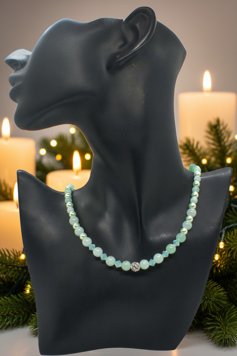 Gorgeous Burness Jade, Crystal, and Cubic Zirconia Necklace