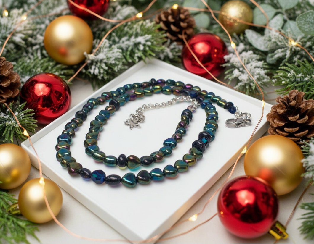 Tantalizing Blue Goldstone and Crystal Necklace