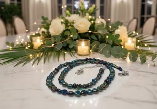 Tantalizing Blue Goldstone and Crystal Necklace