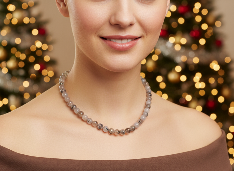 Captivating Black Dragon Vein Agate and Crystal Necklace