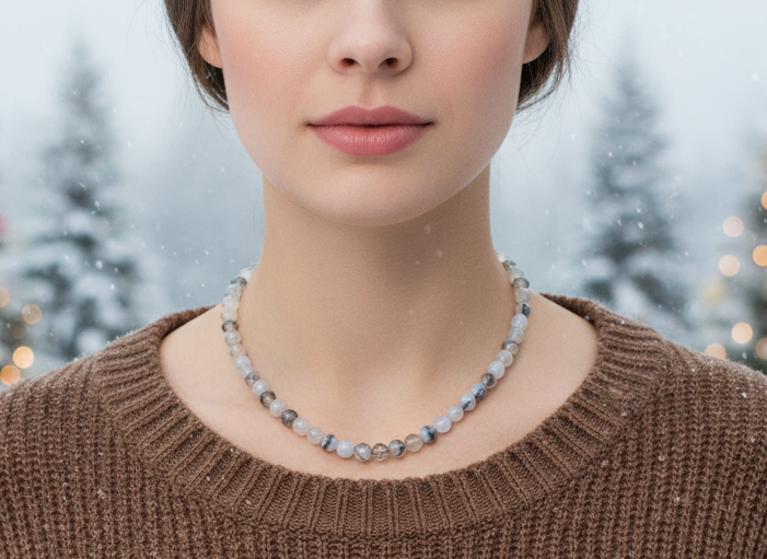 Captivating Black Dragon Vein Agate and Crystal Necklace