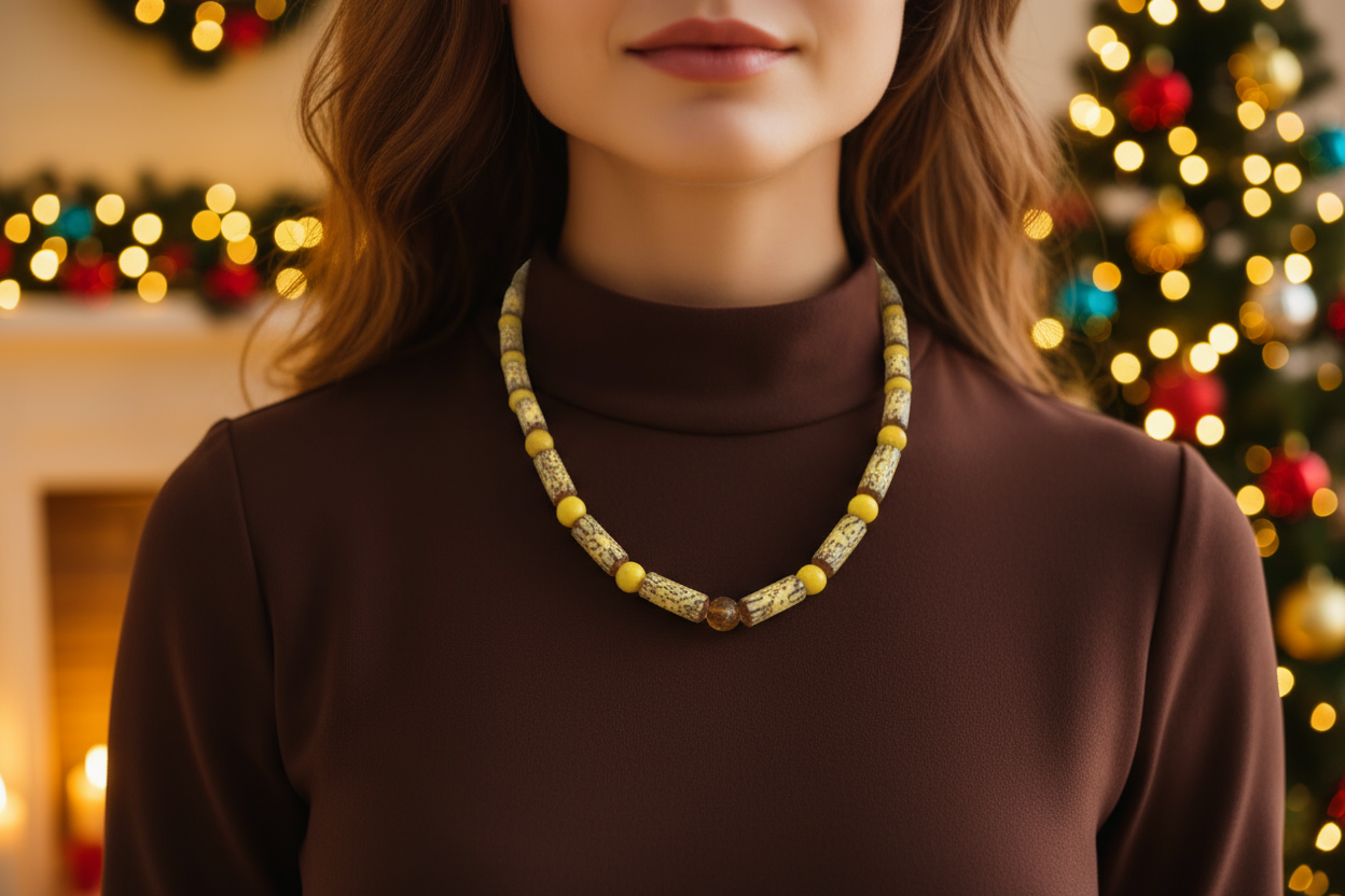 Exciting Betelnut, Aragon and Crystal Brown Necklace