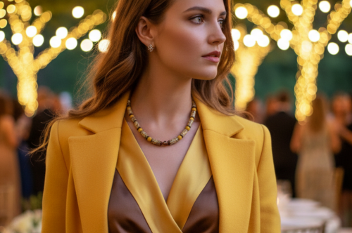 Exciting Betelnut, Aragon and Crystal Brown Necklace