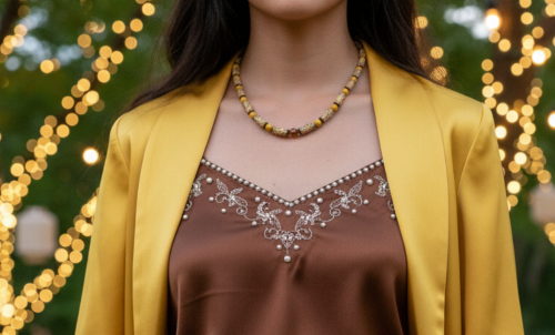 Exciting Betelnut, Aragon and Crystal Brown Necklace