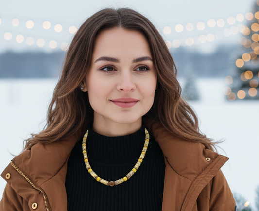 Exciting Betelnut, Aragon and Crystal Brown Necklace