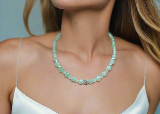 Gorgeous Burness Jade, Crystal, and Cubic Zirconia Necklace