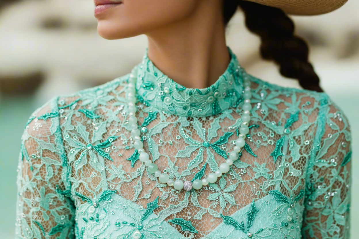 Gorgeous Burness Jade, Crystal, and Cubic Zirconia Necklace