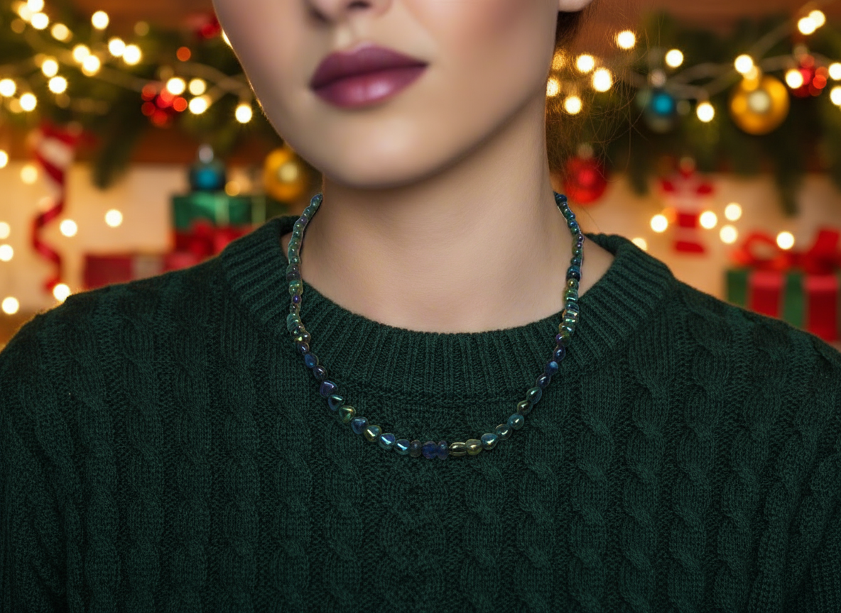 Tantalizing Blue Goldstone and Crystal Necklace