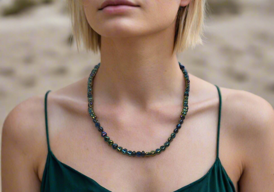 Tantalizing Blue Goldstone and Crystal Necklace