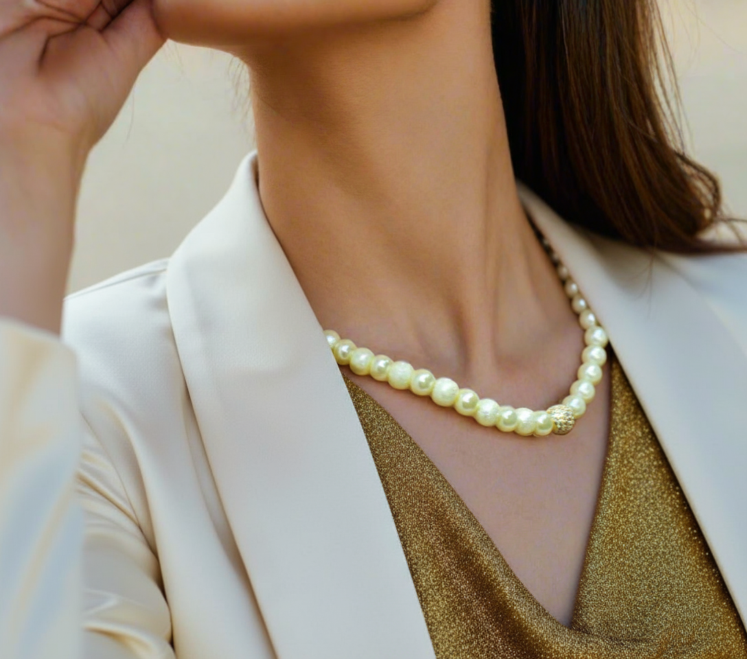 Alluring Ivory, Gold and Crystal Necklace