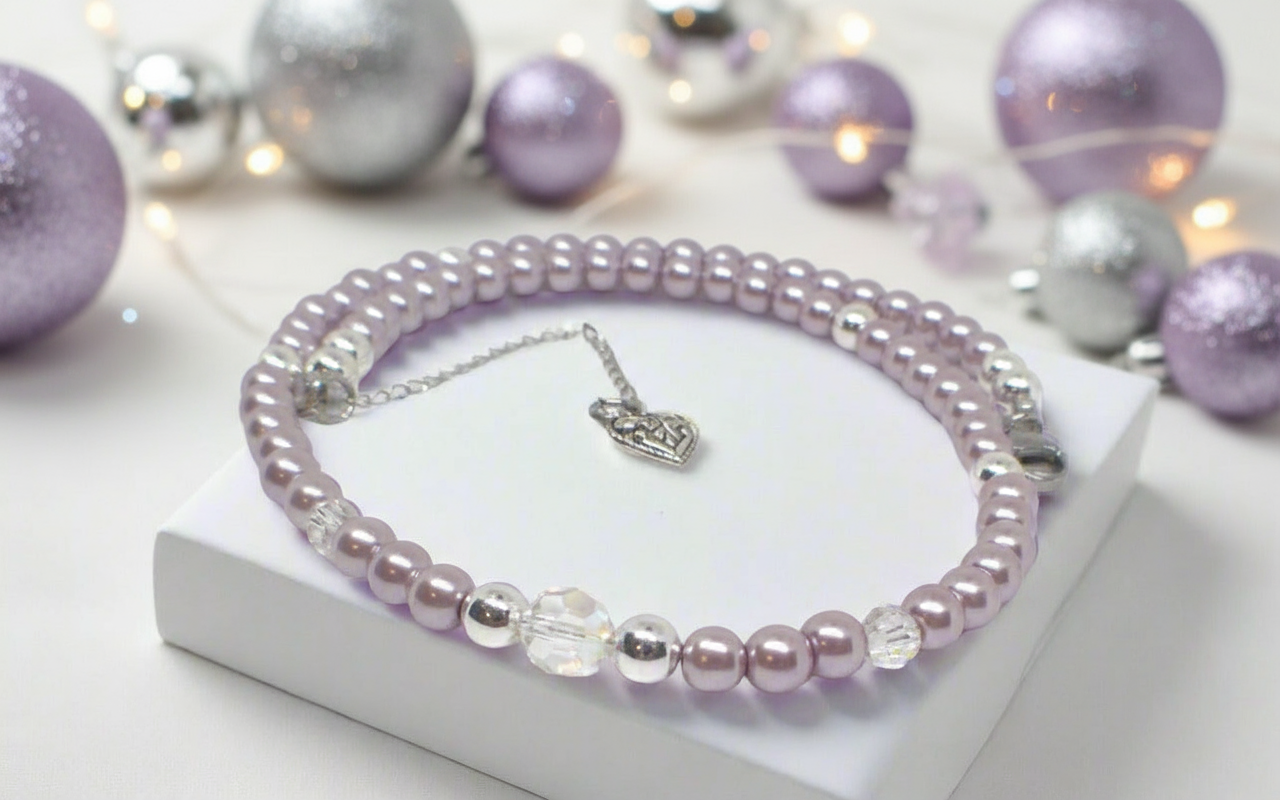 Crystal, Silver Hematite and Lilac Beads Necklace