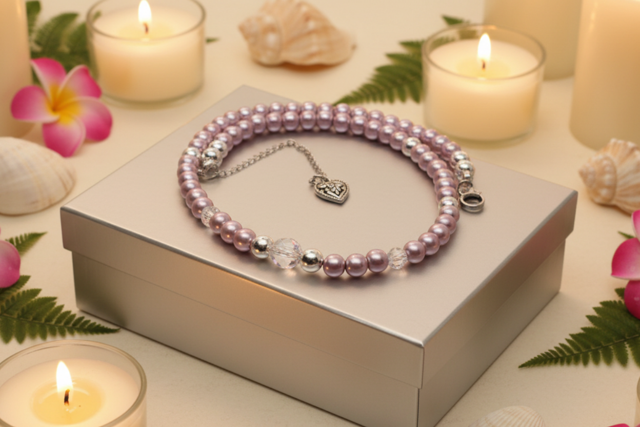 Crystal, Silver Hematite and Lilac Beads Necklace