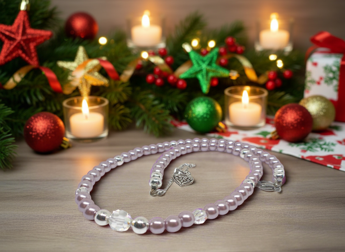 Crystal, Silver Hematite and Lilac Beads Necklace