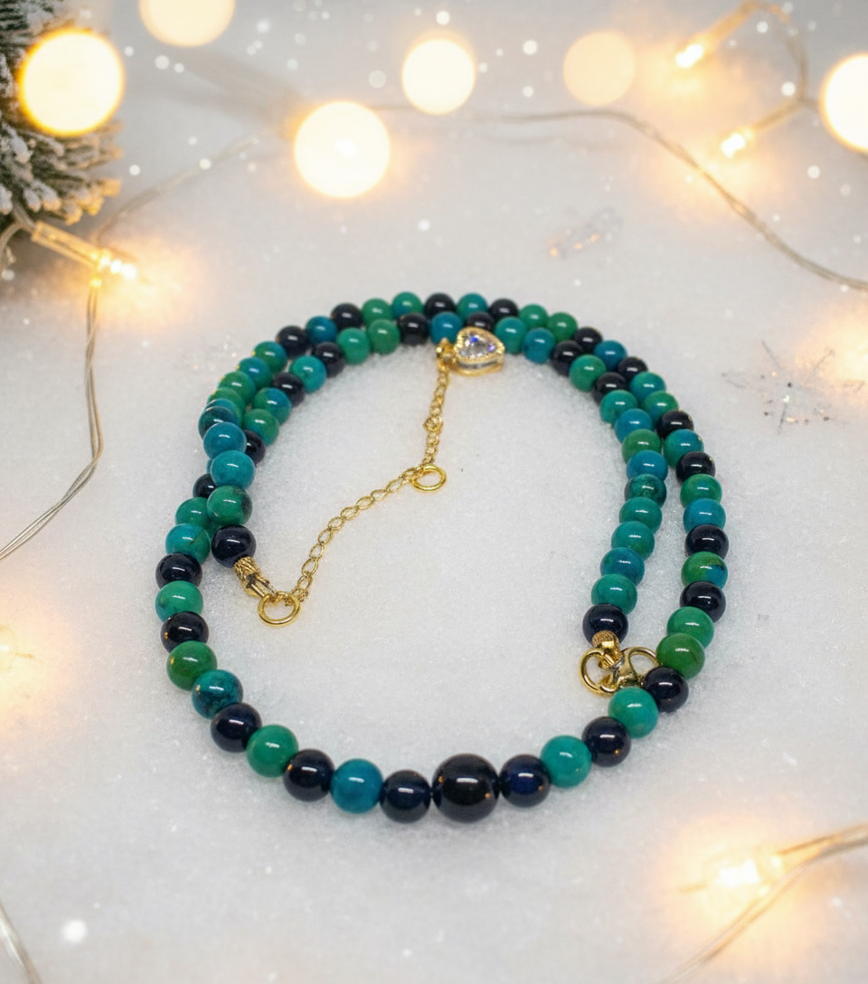 Stunning Black Onyx and Chrysocolla beads Necklace