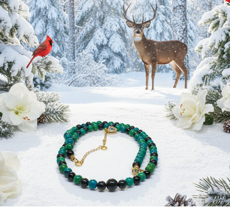Stunning Black Onyx and Chrysocolla beads Necklace