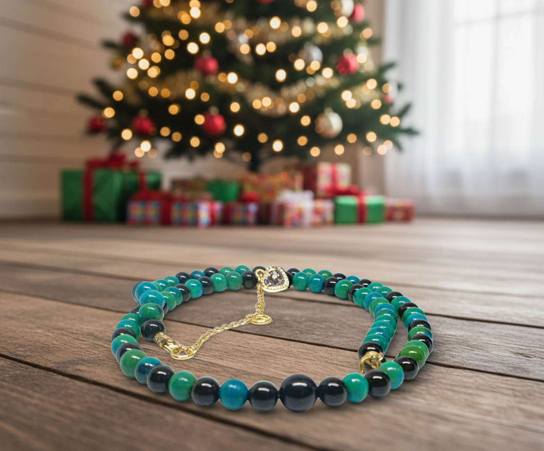 Stunning Black Onyx and Chrysocolla beads Necklace