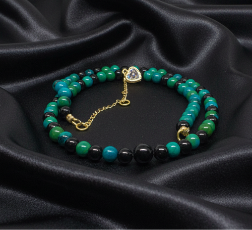 Stunning Black Onyx and Chrysocolla beads Necklace