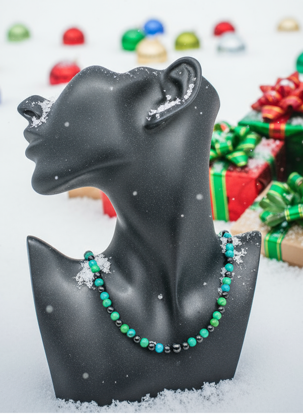 Stunning Black Onyx and Chrysocolla beads Necklace