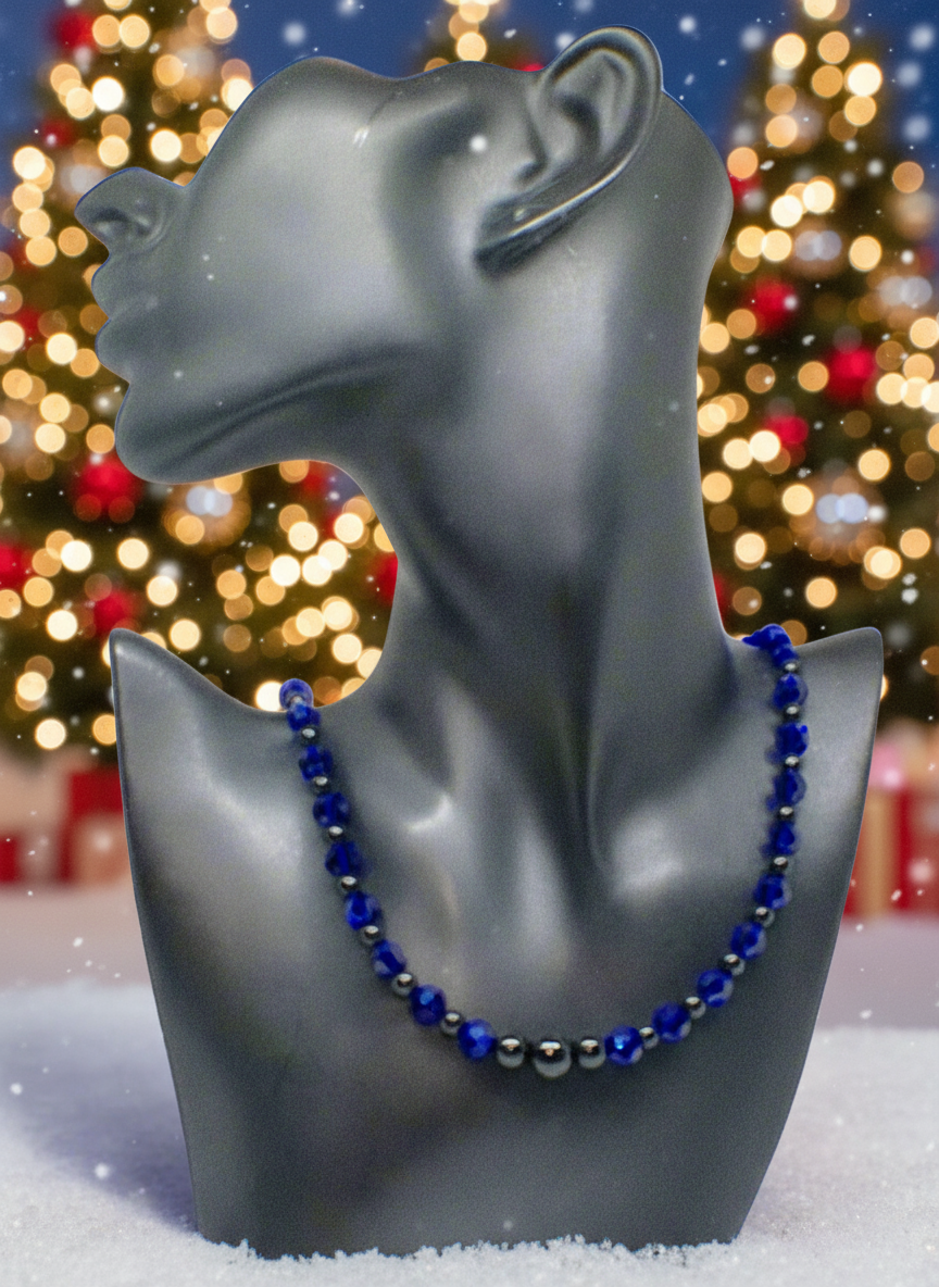 Ravishing Cobalt Blue Crystal and Black Onyx Necklace