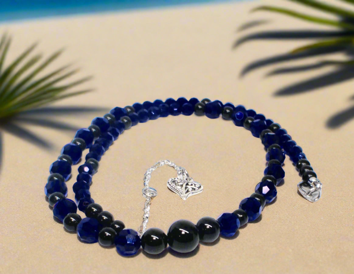 Ravishing Cobalt Blue Crystal and Black Onyx Necklace