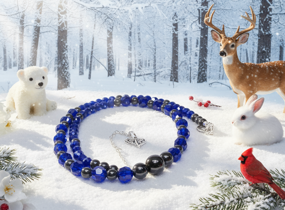 Ravishing Cobalt Blue Crystal and Black Onyx Necklace