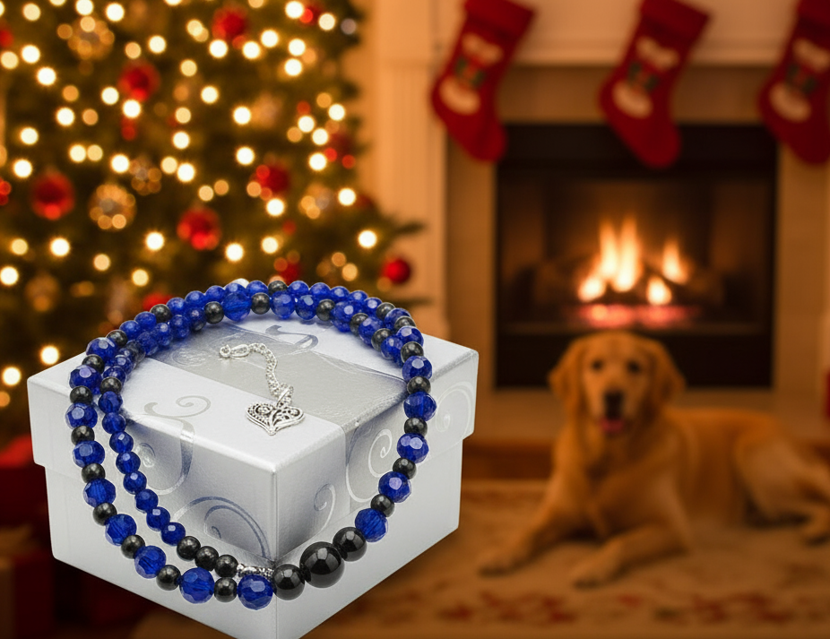 Ravishing Cobalt Blue Crystal and Black Onyx Necklace