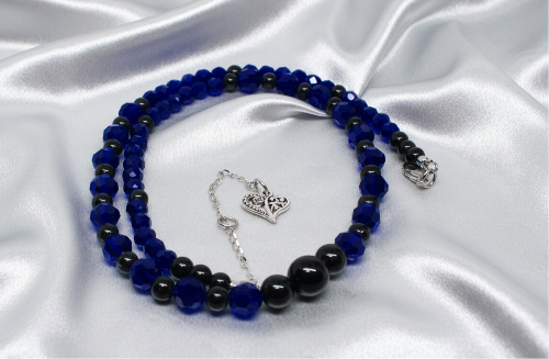 Ravishing Cobalt Blue Crystal and Black Onyx Necklace