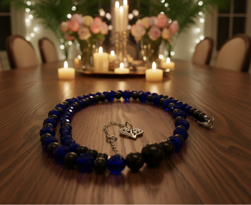 Ravishing Cobalt Blue Crystal and Black Onyx Necklace