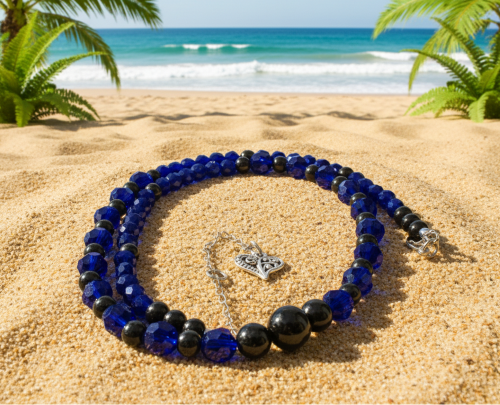 Ravishing Cobalt Blue Crystal and Black Onyx Necklace