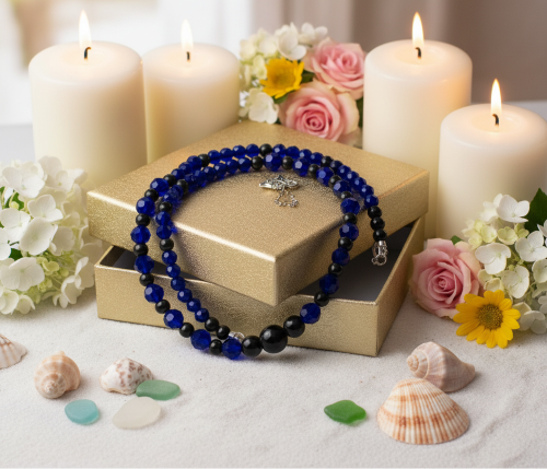 Ravishing Cobalt Blue Crystal and Black Onyx Necklace