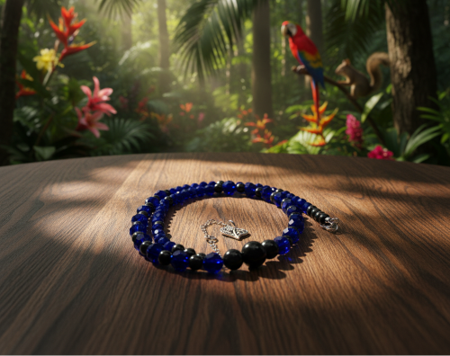 Ravishing Cobalt Blue Crystal and Black Onyx Necklace