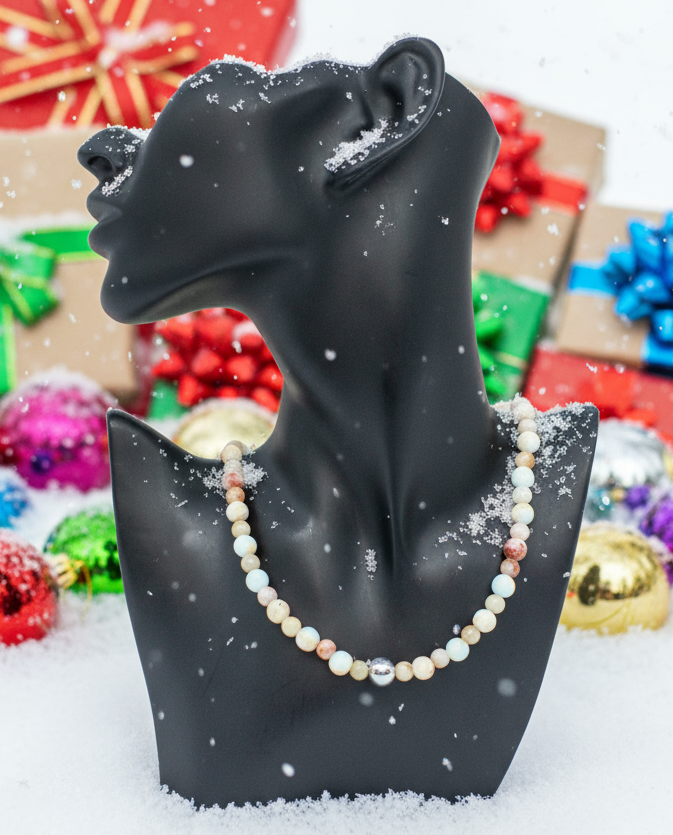 Lovely Sky Blue Jasper, Quartz and Silver Hematite Necklace