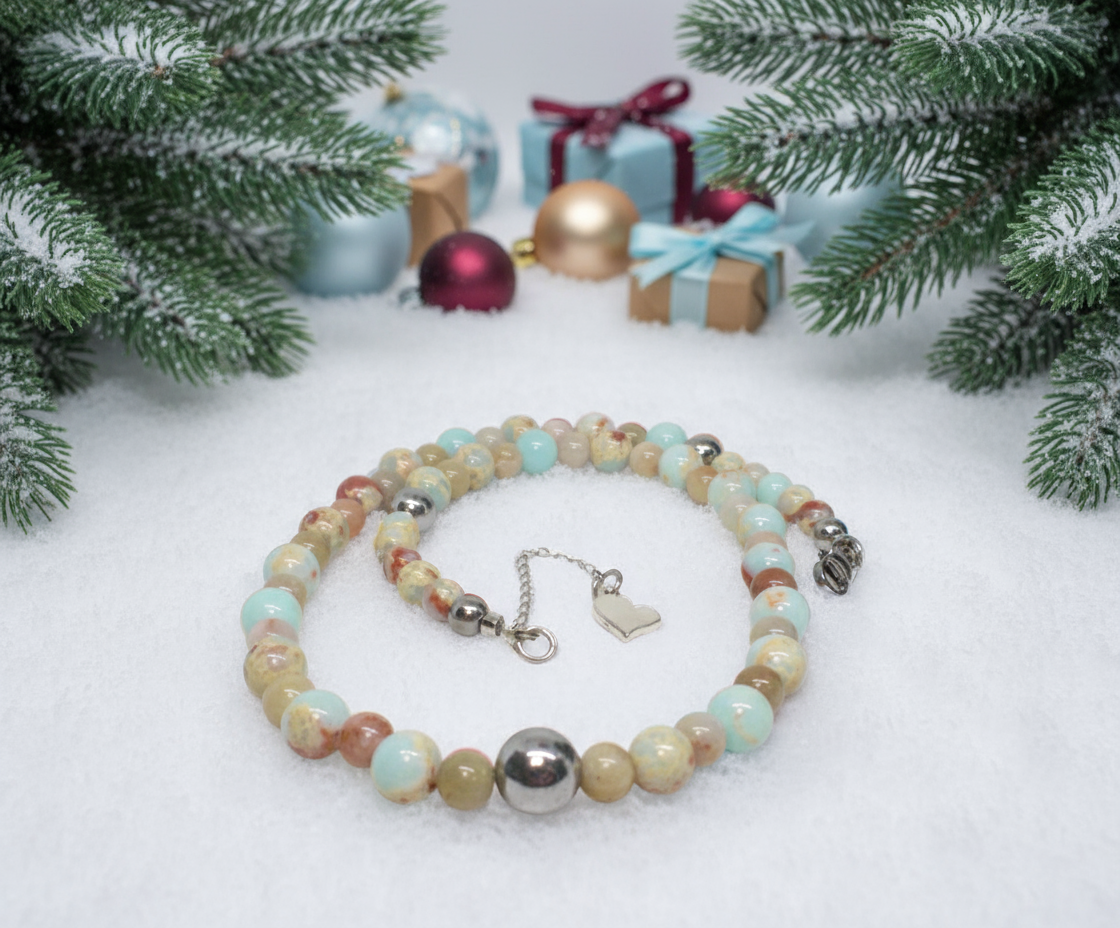 Lovely Sky Blue Jasper, Quartz and Silver Hematite Necklace