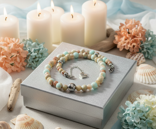 Lovely Sky Blue Jasper, Quartz and Silver Hematite Necklace