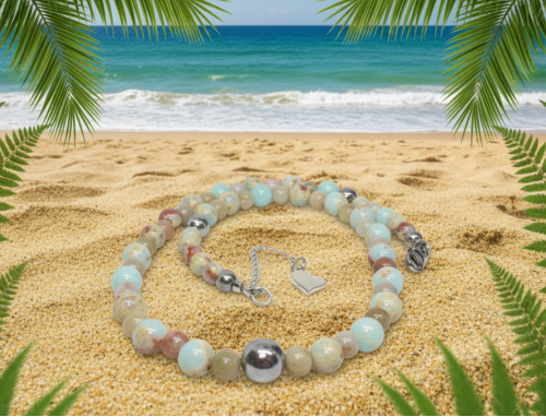 Lovely Sky Blue Jasper, Quartz and Silver Hematite Necklace