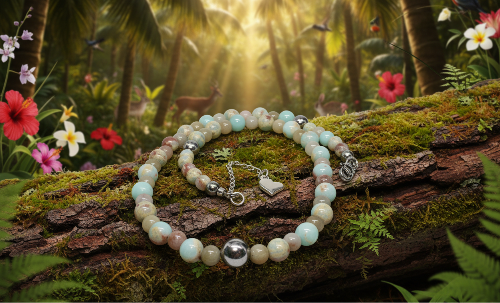 Lovely Sky Blue Jasper, Quartz and Silver Hematite Necklace