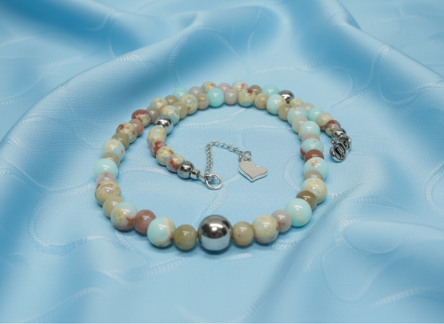Lovely Sky Blue Jasper, Quartz and Silver Hematite Necklace