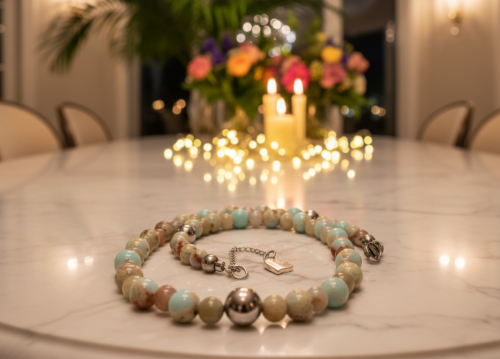 Lovely Sky Blue Jasper, Quartz and Silver Hematite Necklace