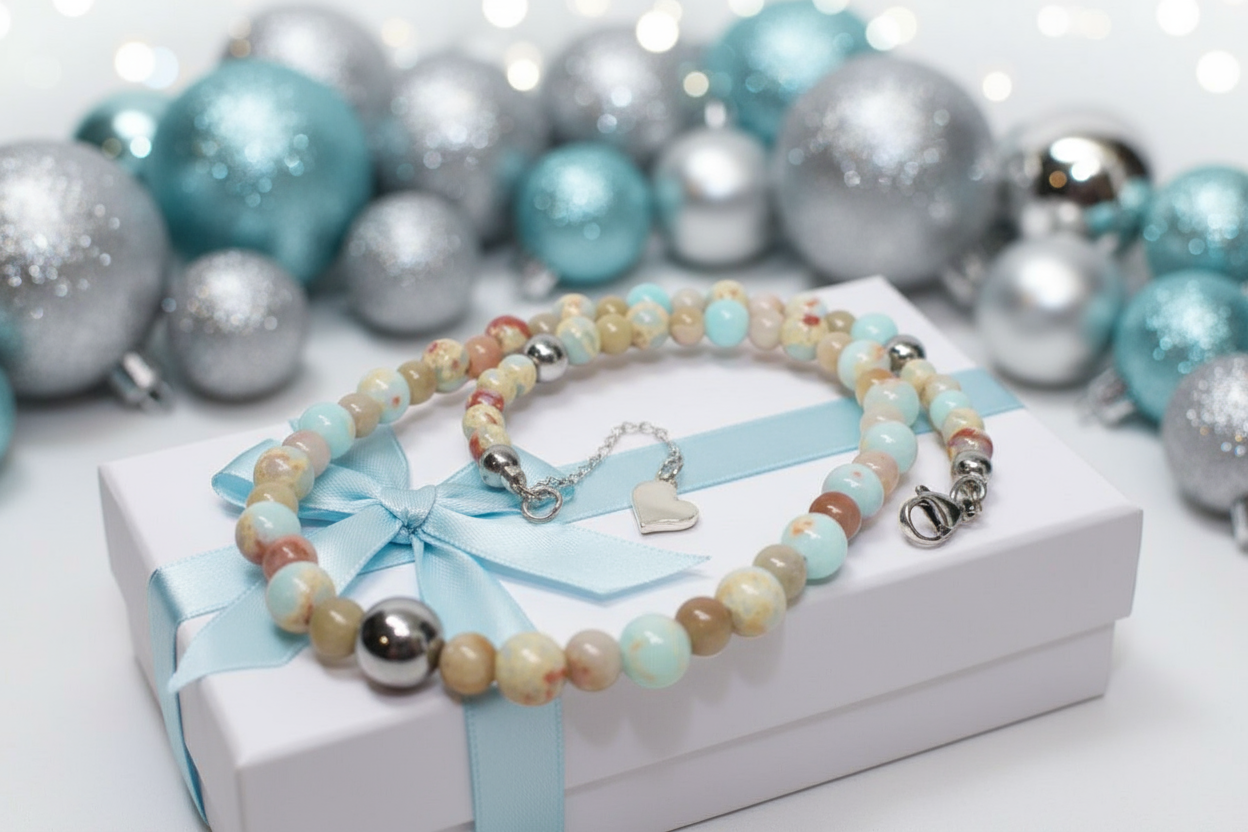 Lovely Sky Blue Jasper, Quartz and Silver Hematite Necklace